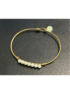 Women's Luca + Danni Gold and White faux Pearl Bangle Bracelet